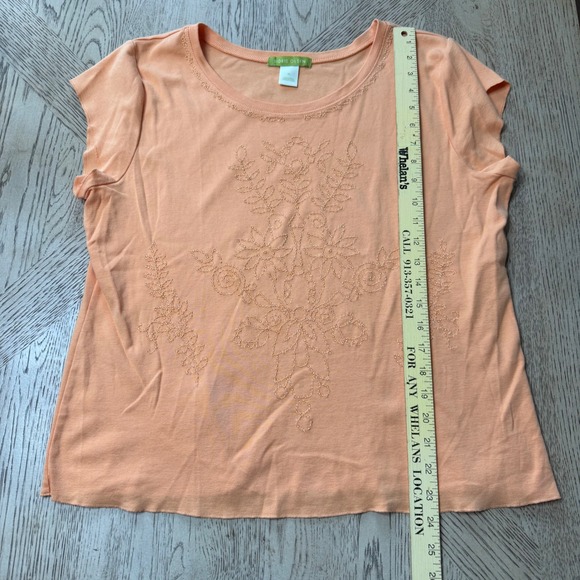 Sigrid Olsen Women's Size XL Peach Beaded  T-Shirt Top - Picture 5 of 10